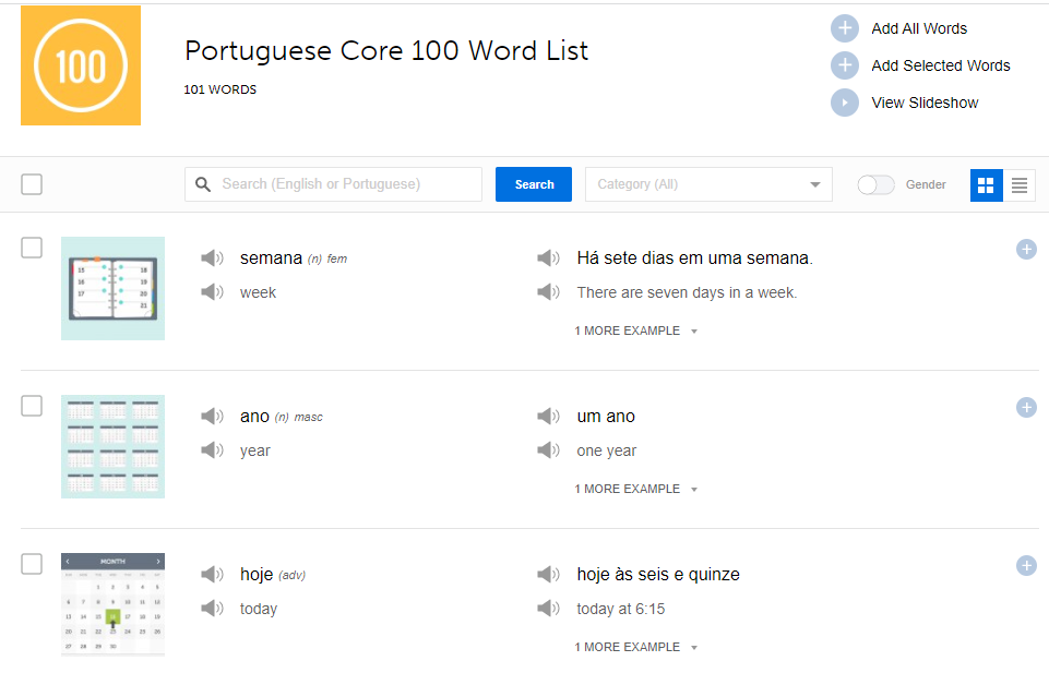 PortuguesePod101 word list
